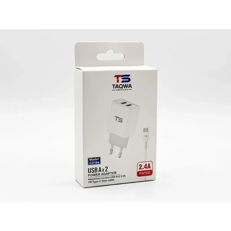 Adaptateur secteur USBA x2 complet avec cable