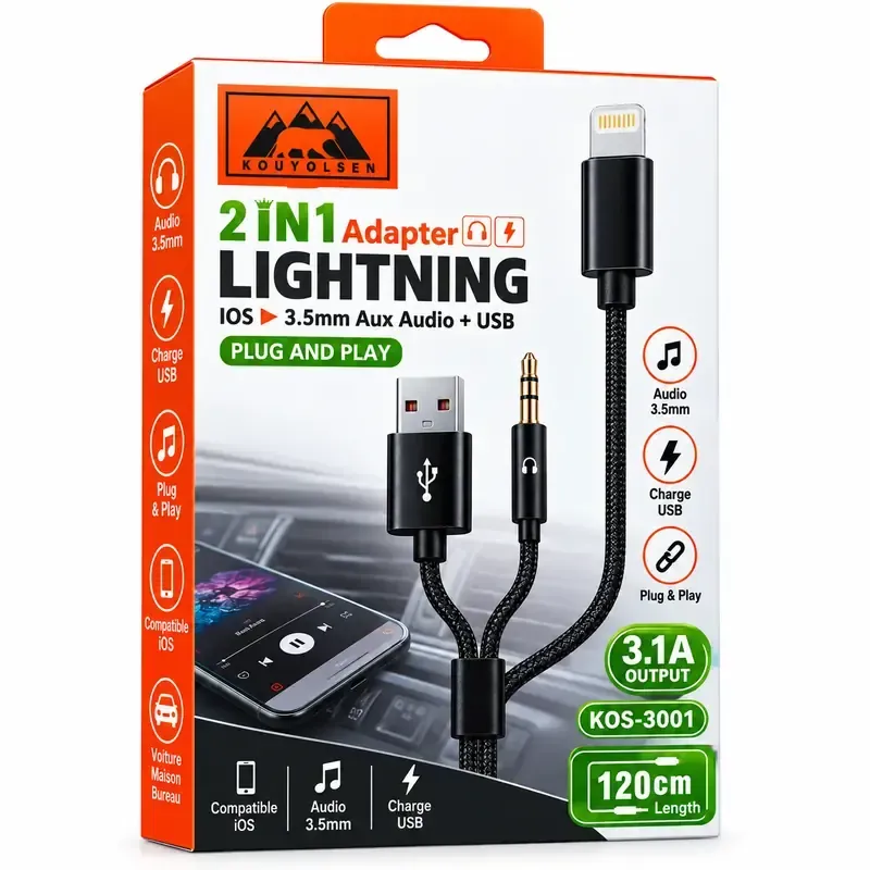 Adaptateur DOUBLE LIGHTNING ET PRISE JACK